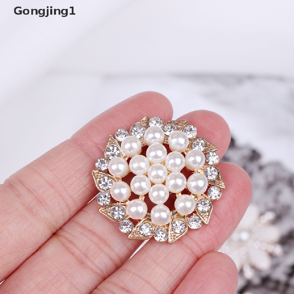 Gongjing1 10pcs Kancing Mutiara + Berlian Imitasi Flatback Untuk Kerajinan Tangan