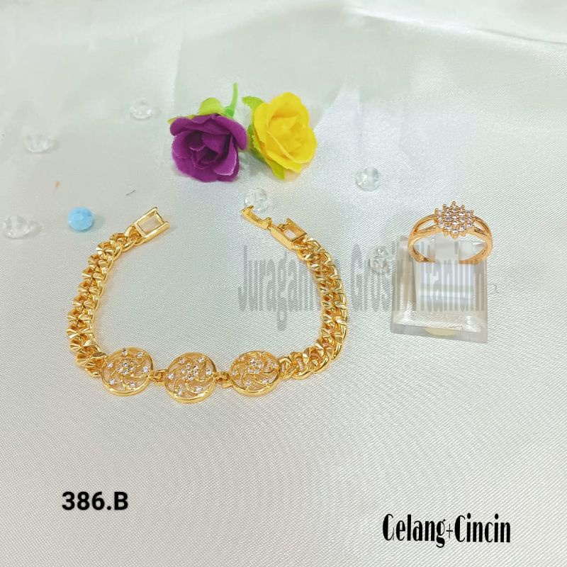 SET GELANG Titanium BUNGA LINGKAR 3 DIAMOND SUPER perhiasan fashion Korea anti karat&amp;anti luntur