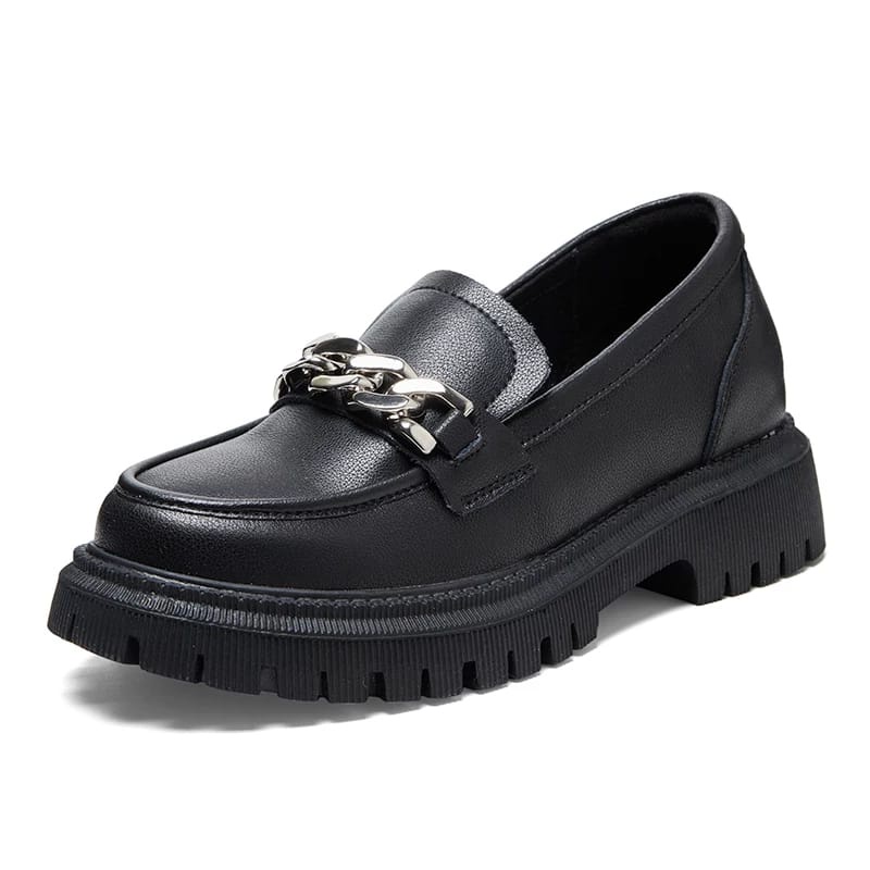 7.7 SEPATU LOAFERS DOCMART WANITA FASHION RANTAI SILVER BLACK DOF SR 01
