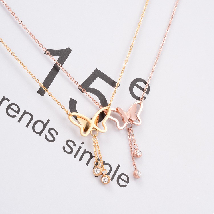 [New] Kalung aksesoris titanium mini korea hadiah wanita cewek 316L anti karat KK065 kupu