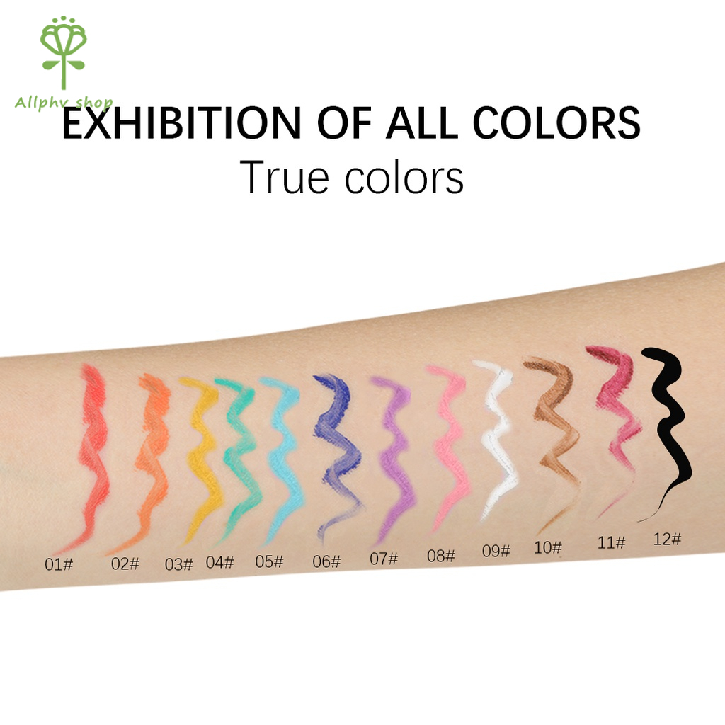 【Baru】ALLPHV Liquid Eyeliner 12 Color Waterproof Long Lasting Line Tattoo High Impact Eyeliner