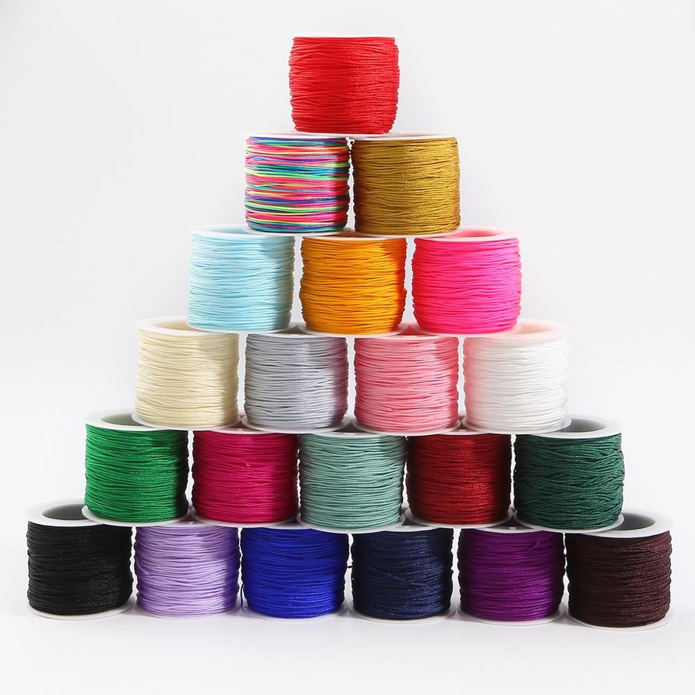 50meter/roll 0.8mm 24warna Benang Tali Nilon Simpul Cina Macrame Cord Gelang Braided String Thread Untuk Aksesoris Jahit Pakaian DIY