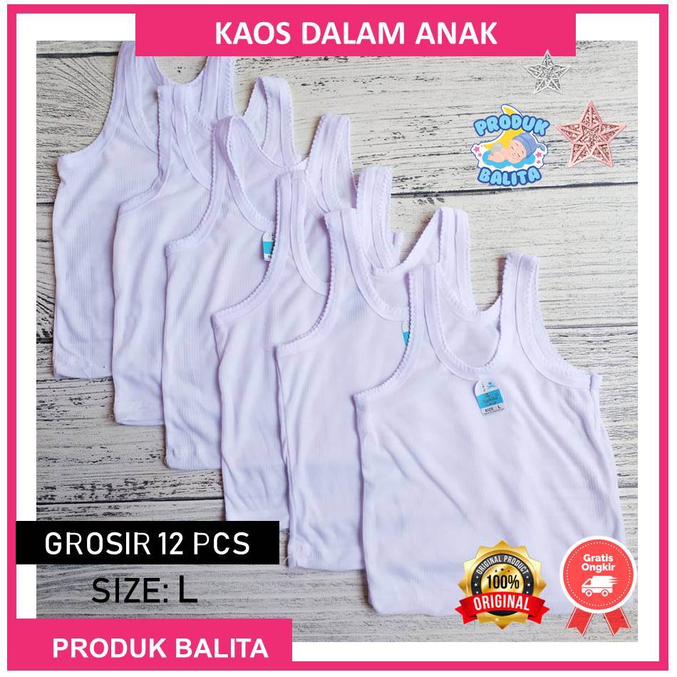 12 PCS Kaos Dalam Anak Perempuan Laki-Laki Kaos Singlet Bayi Size L