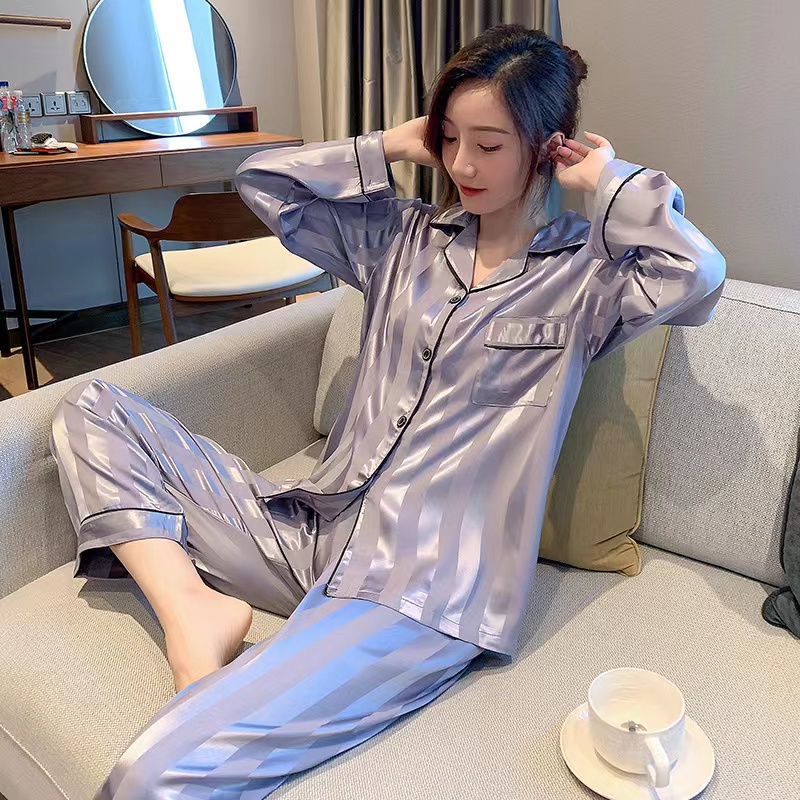 Baru musim gugur es sutra piyama/ukuran besar celana panjang lengan longgar 2 potong setelan homewear