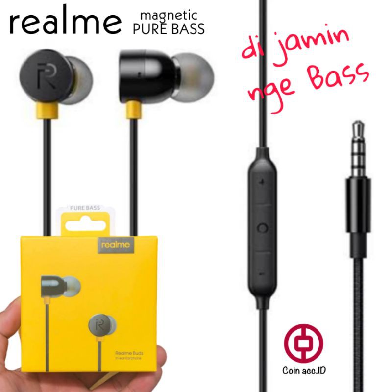 (COD) headset/earphone REALME MA10 PURE BASS - handsfree/hedset magnetic cocok untuk oppo/realmi