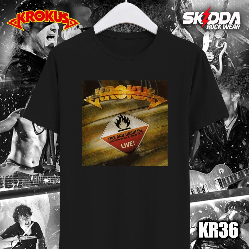 T Shirt Kaos Band Rock KROKUS – Fire and Gasoline LIVE - Premium Black NSA