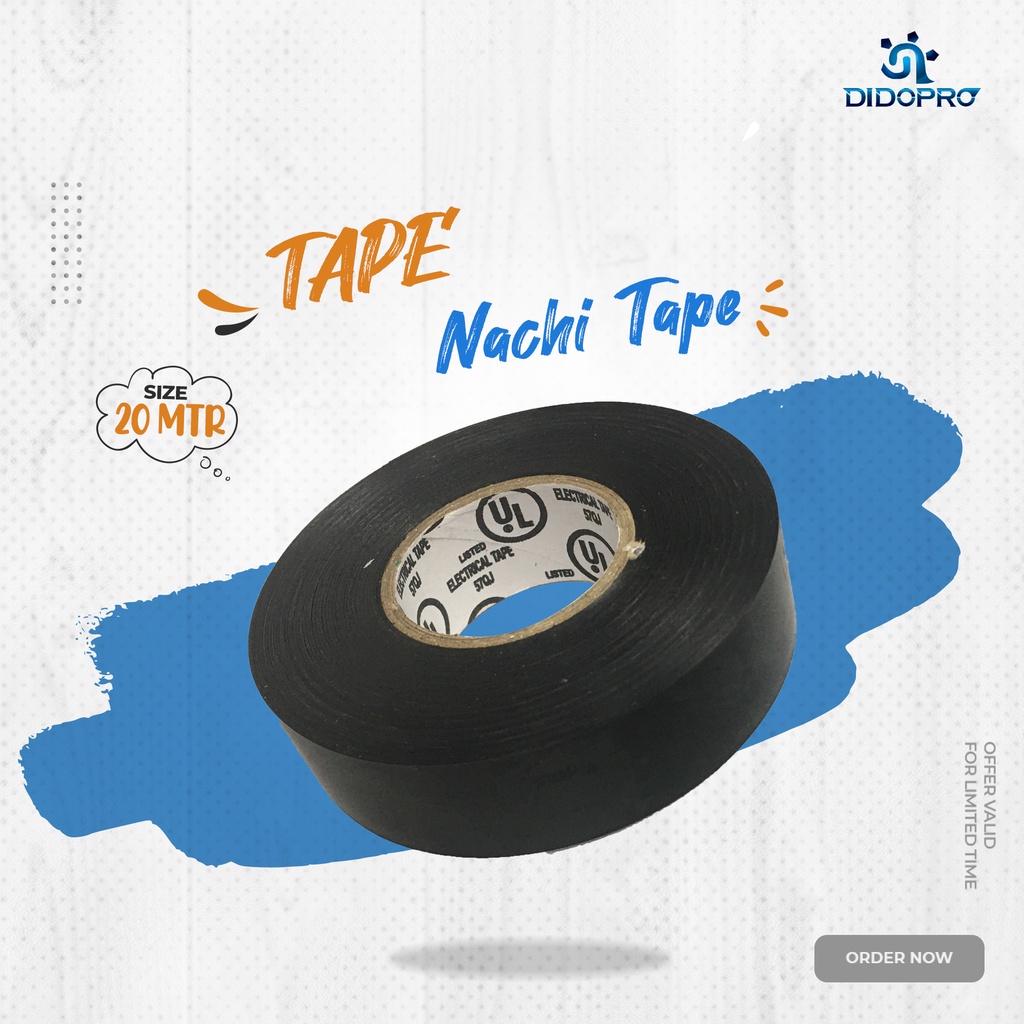 NACHI TAPE ISOLASI HITAM KECIL LAKBAN SELOTIP SOLATIP LISTRIK ELEKTRIK ELECTRICAL INSULATING KABEL