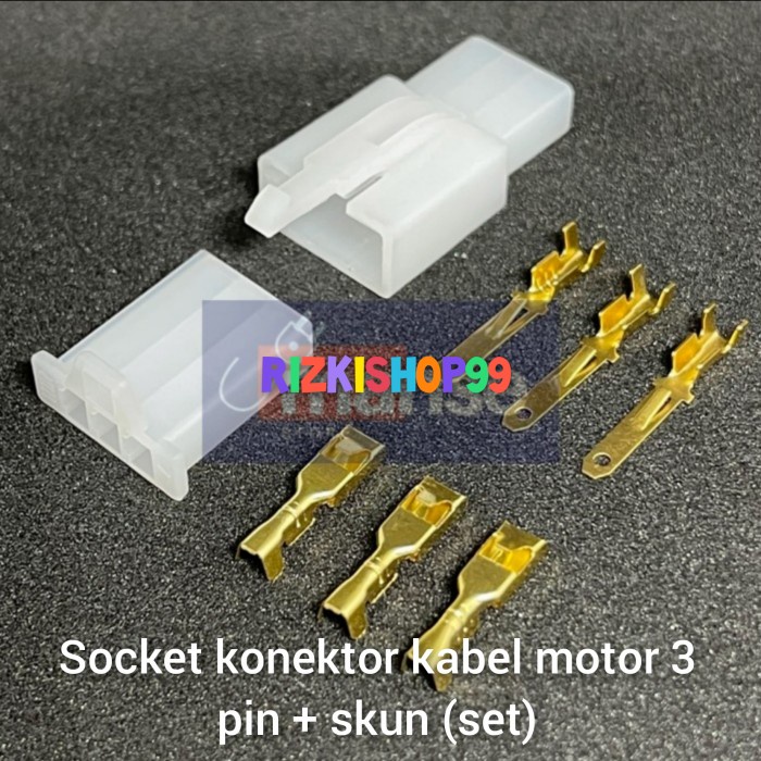 socket konektor kabel motor 3 pin kecil + skun (isi 10 set)