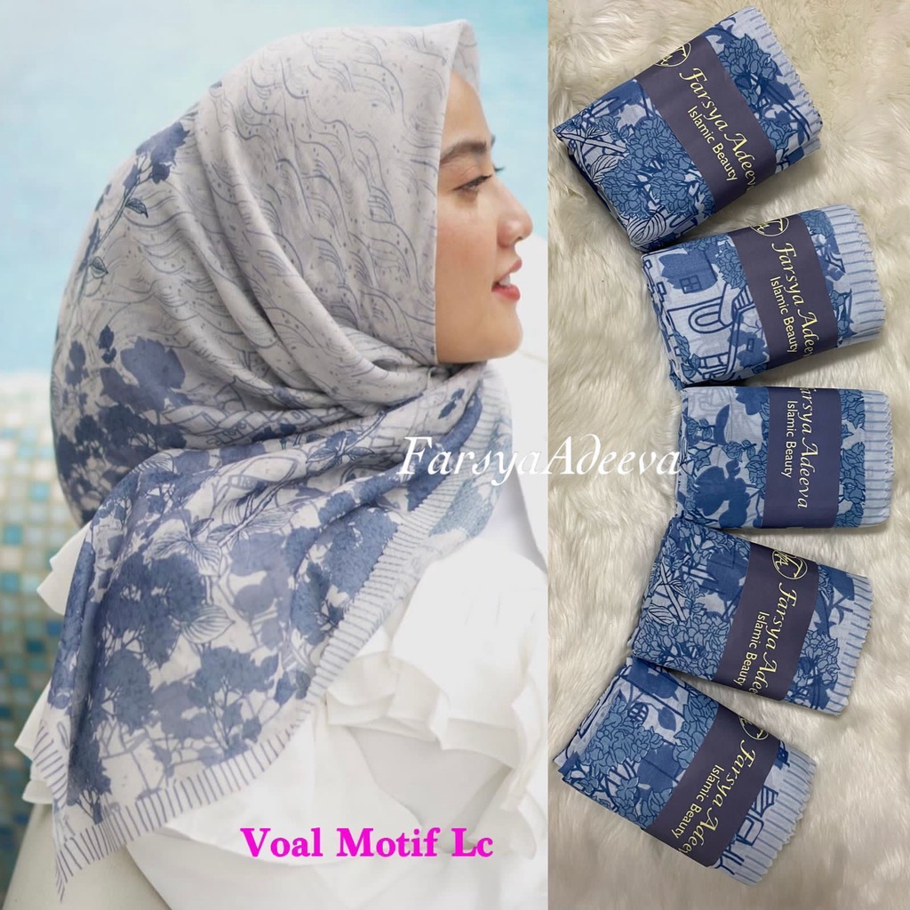 Kerudung segiempat motif terbaru segiempat motif deenay kw bahan voal grosir segiempat motif termurah Safa Hijab-WAFE BIRU