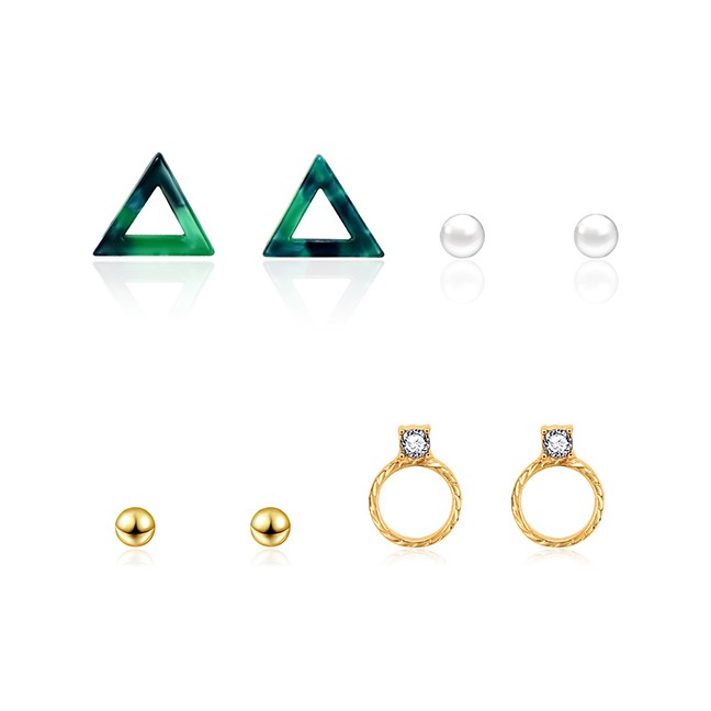 LRC Anting Set Fashion Gold Resin Triangle With Diamond Stud Earrings 4 Pairs F29781