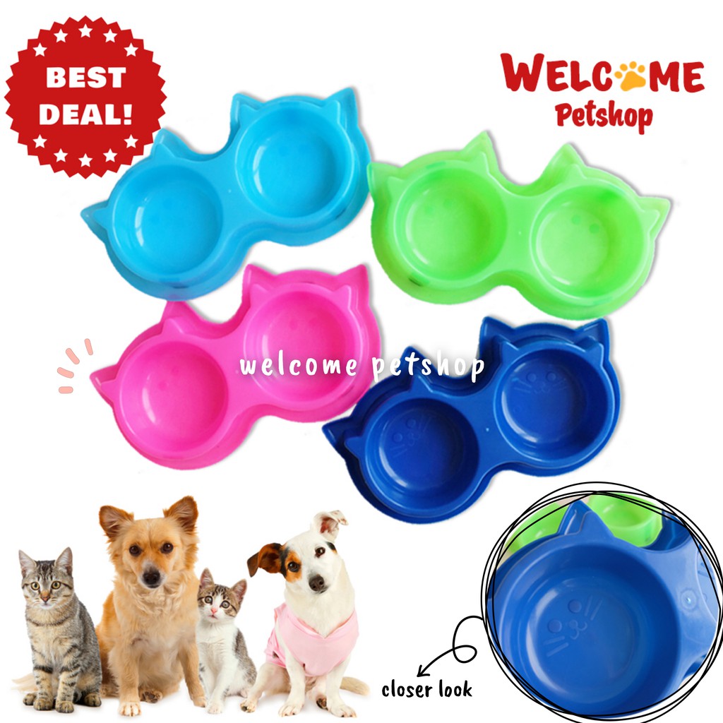 TEMPAT MAKAN MINUM KUCING ANJING KELINCI ANTI SLIP / ANTI SEMUT - PLATE DOUBLE KEPALA KUCING