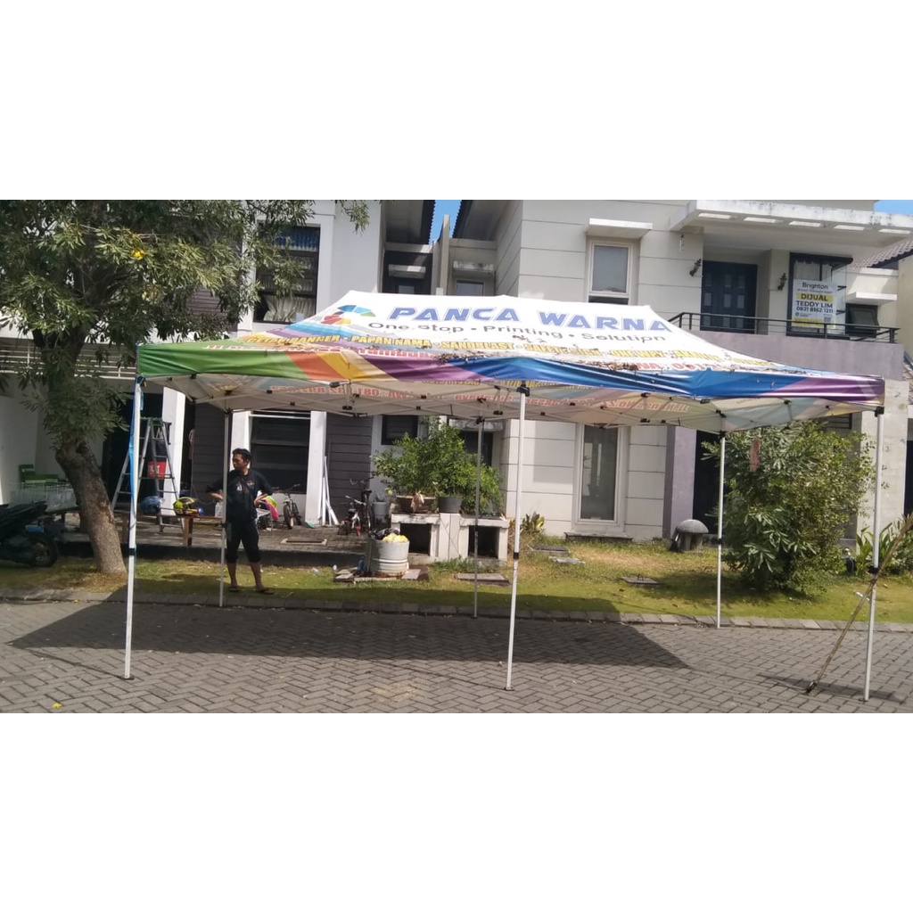 TENDA LIPAT CUSTOM 3X6 METER KAKI TEBAL / TENDA LIPAT CUSTOM PRINTING / TENDA CUSTOM + TIANG KAKI TE