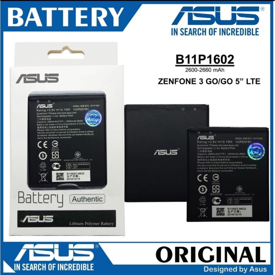 DIJAMIN ORI 100% BATERAI B11P1602 BATTERY ASUS ZENFONE 3 GO 5.0 X00AD ZB500KL BATTERY