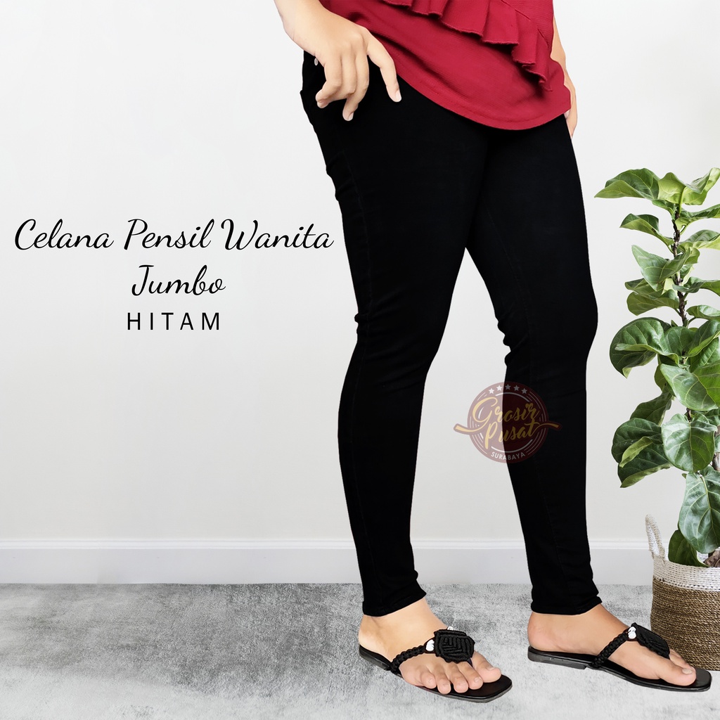 Celana Jeans Pensil Skinny Wanita Jumbo Hitam 35 - 38