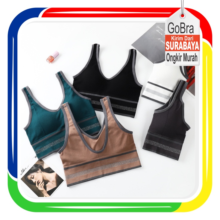 Gobra ♕ PW126 Sport Bra Wanita Tanpa Kawat Yoga Gym Olahraga Nyaman Push Up Wanita Import COD