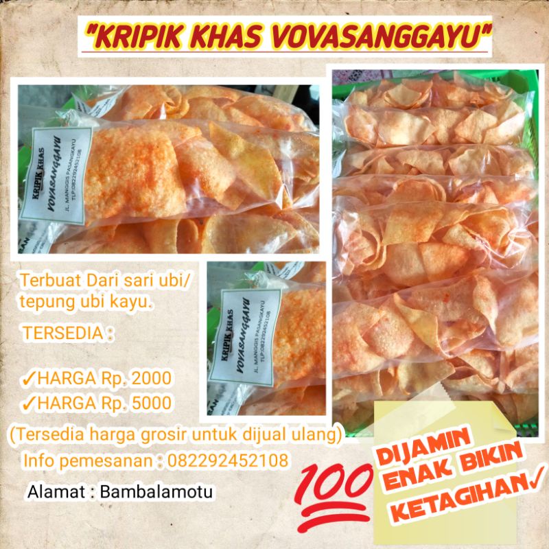 

keripik khas Vovasanggayu rasa balado, dijamin enak bikin ketagihan.