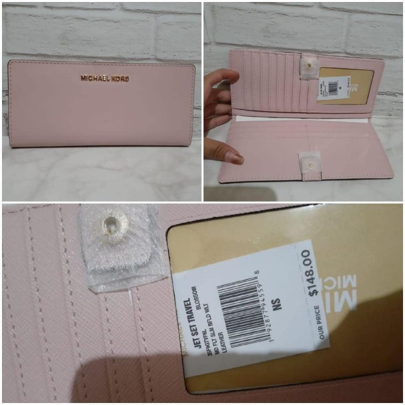 mk jet set travel slim bifold wallet blossom original