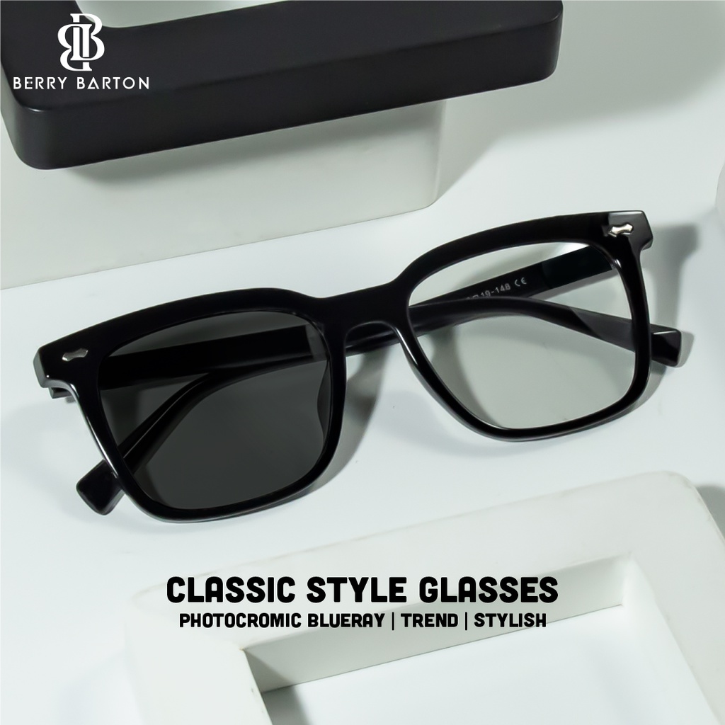 Berrybarton - Kacamata Segi Empat Elastis Minus Anti Radiasi Bluecromic Pria Wanita 802