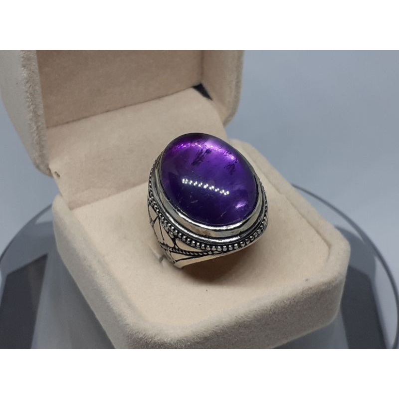 natural [AMETHYST QUARTZ RING EMAS PUTIH 18K SERTIFIKAT] ametis kecubung ungu serat safir dan junjun