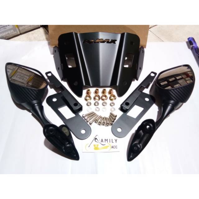 Spion R25 Pendek Carbon Kaca Bening + Baut Anti Jebol + Serpo Nmax Lama Motor Nmax 2019 Ke Bawah