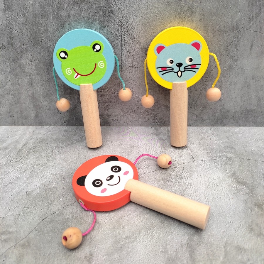 MAIN PERKUSI - WOODEN SWING LOLLIPOP RATTLE - Mainan Edukasi Musikal Anak