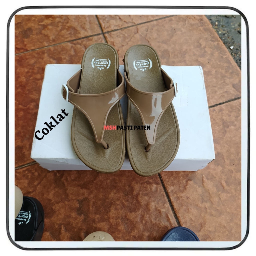 Terbaru sandal jepit wedges wanita ori porto 3028l ukuran 36-40 bahan karet tahan air