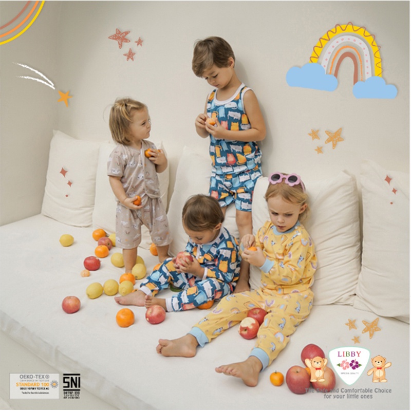 Setelan Baju Pendek Libby Baby 3Stel Kancing Depan Piyama Baju Bayi