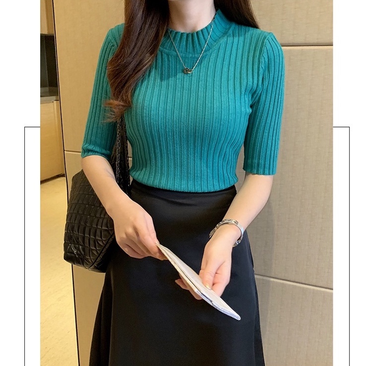 Midi Turtleneck Premium Turtle Neck Lengan Pendek Atasan Baju Rajut Wanita Santana