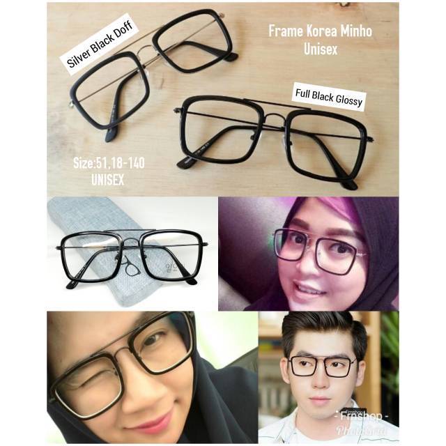 Promo ! | Frame Kacamata Korea Minho Kotak Besi lensa antiradiasi UV Bluray Photochromic Vintage