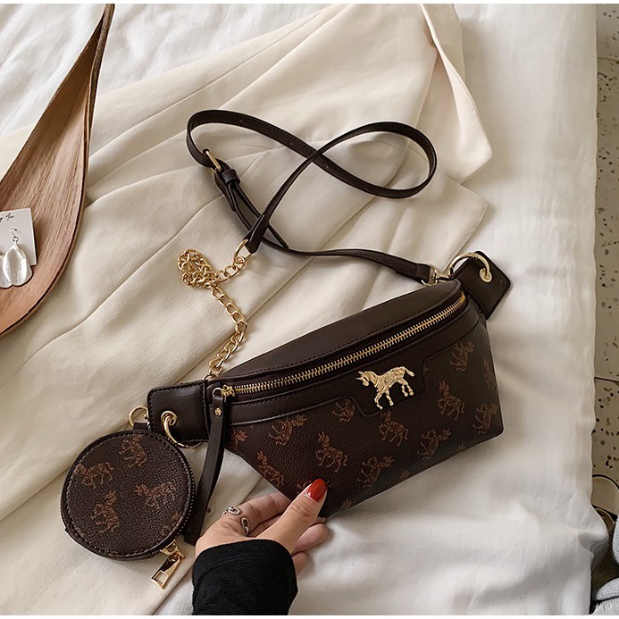 BJ81693 (2IN1) - COFFEE/WHITE - TAS SLEMPANG KECIL DOMPET KOIN WANITA IMPORT TAS WANITA FASHION IMPORT MODIS ELEGAN TERMURAH TERLARIS TERBARU BAGSTORE JAKARTA TAS BATAM ELJ5624 GT1693