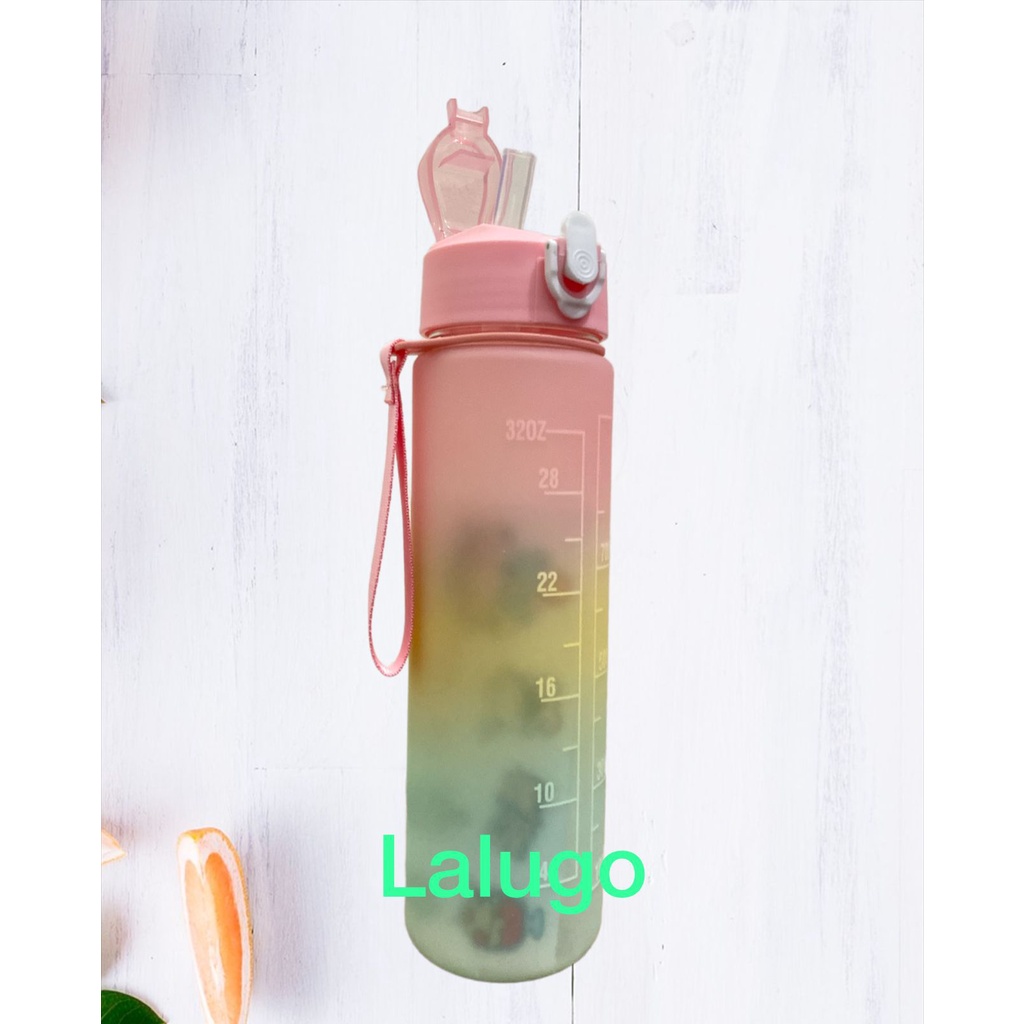 LALUGO BOTOL MINUM 1 LITER BOTOL MINUM RAINBOW KOREA VIRAL BOTOL MINUM MOTIVASI FREE STICKER 2D