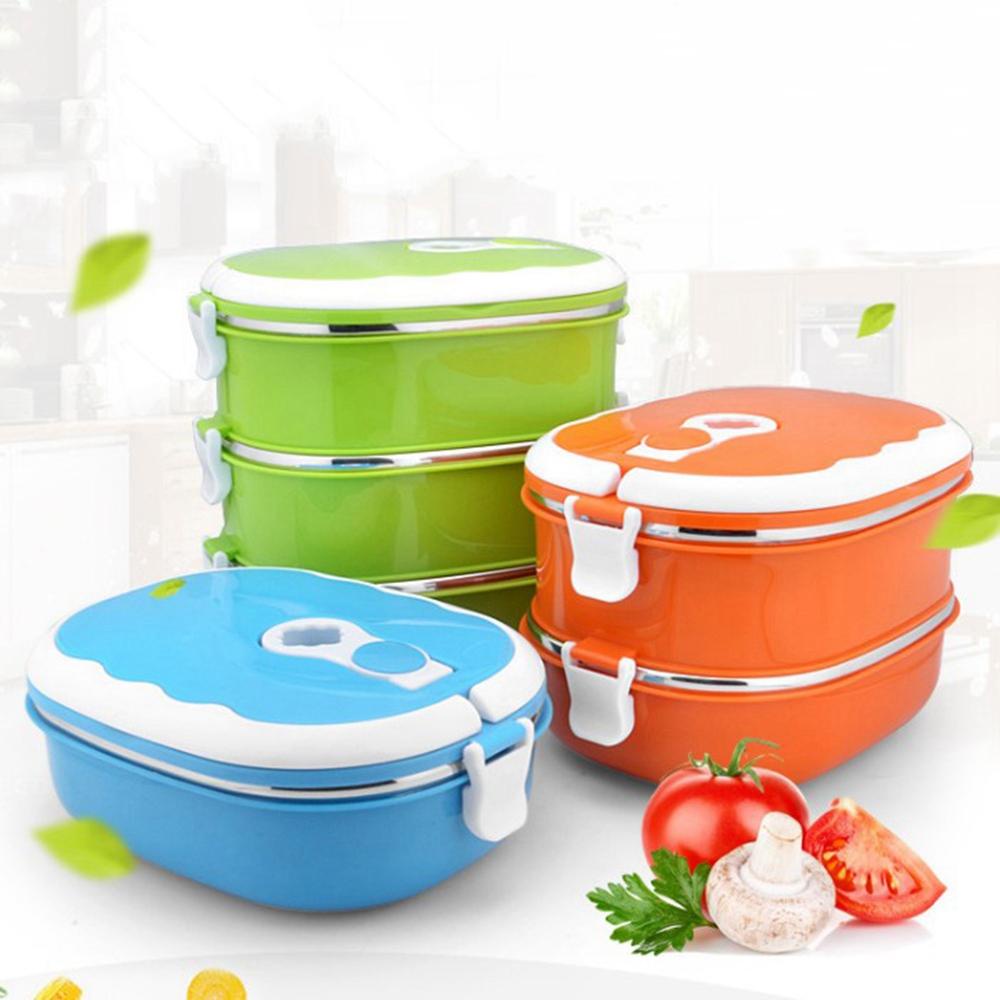 【 ELEGANT 】 Lunch Box Portable Untuk Anak Dewasa Sekolah Piknik Double Layer Kotak Penyimpanan304Sstainless Steel Tableware