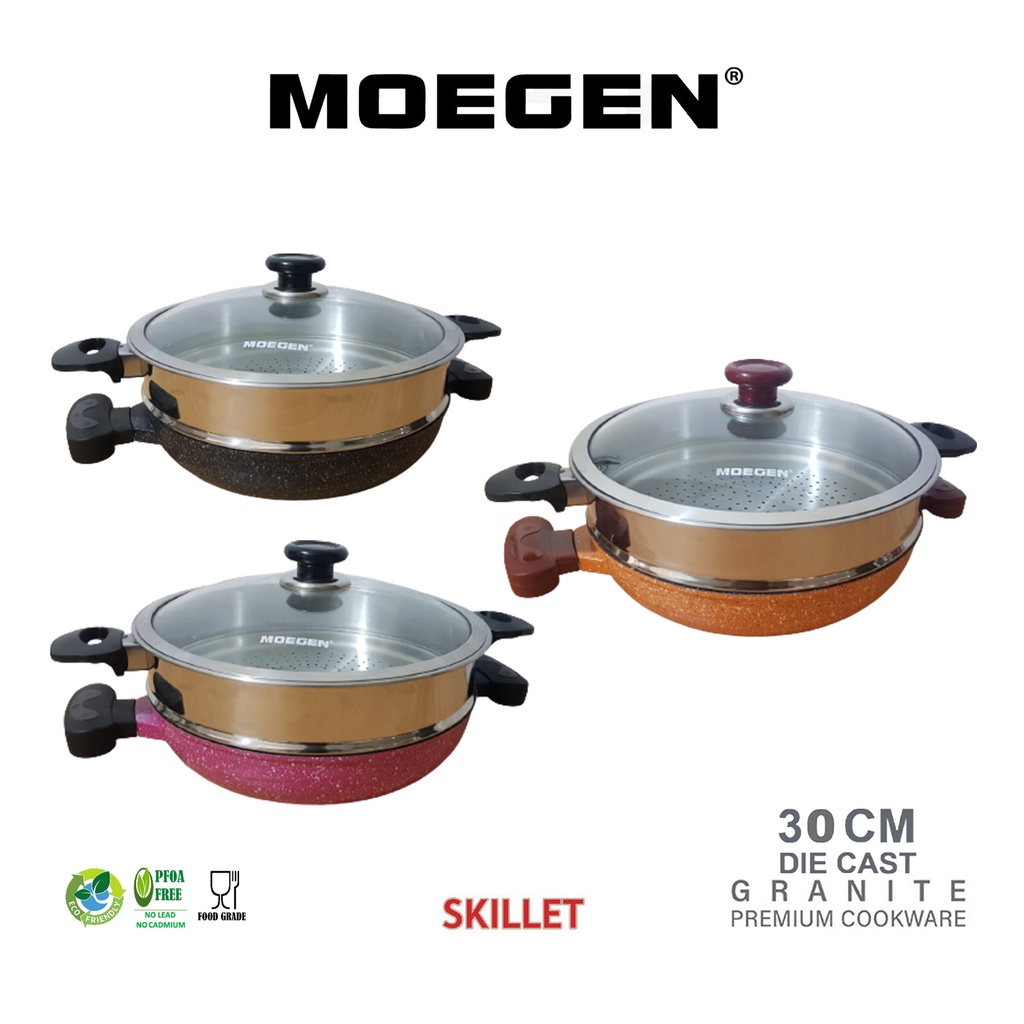 MOEGEN Germany Skillet 30cm Granite Series plus Steamer anti lengket