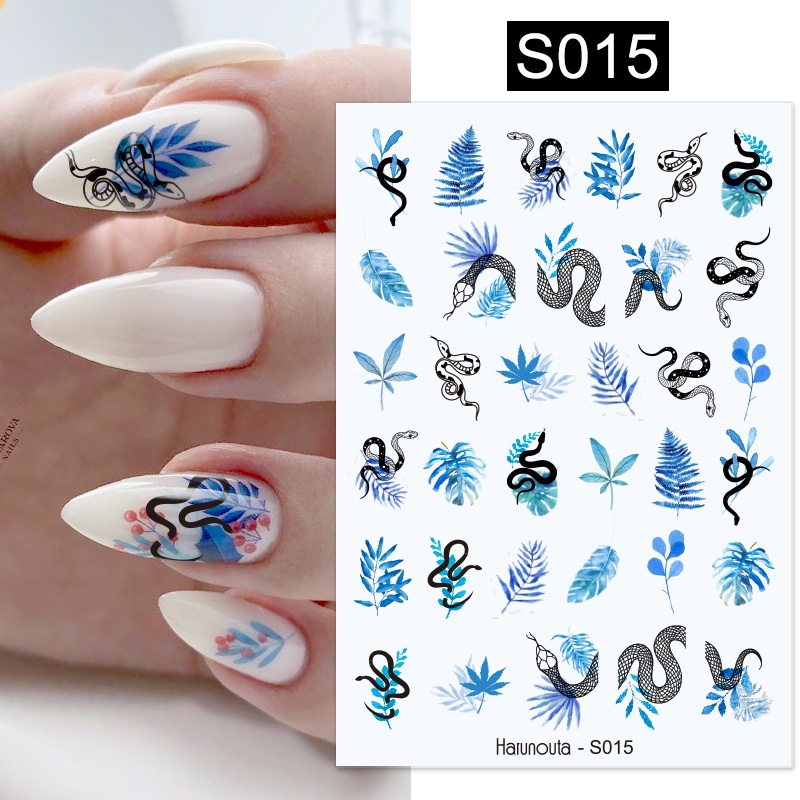 Harunouta 1 Lembar Stiker Kuku 3D Motif Hati / Daun Warna Ungu Untuk Dekorasi Nail Art DIY