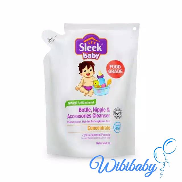 Sleek Baby 450ml (Natural Antibacterial) Bottle, Nipple &amp; Accessories Cleanser Pouch