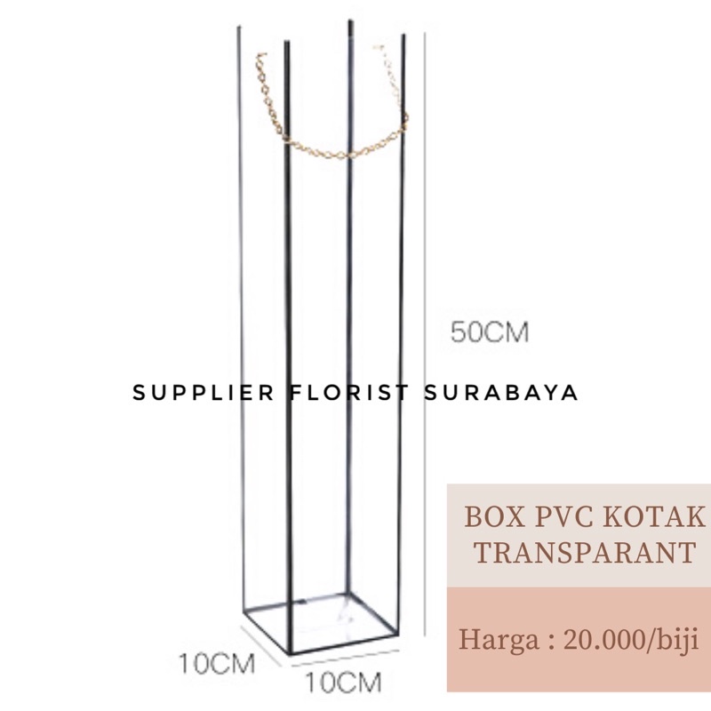 Flower box square PVC tali rantai plastik opp mika tebal/ kotak bunga pvc / vas packaging bunga pvc