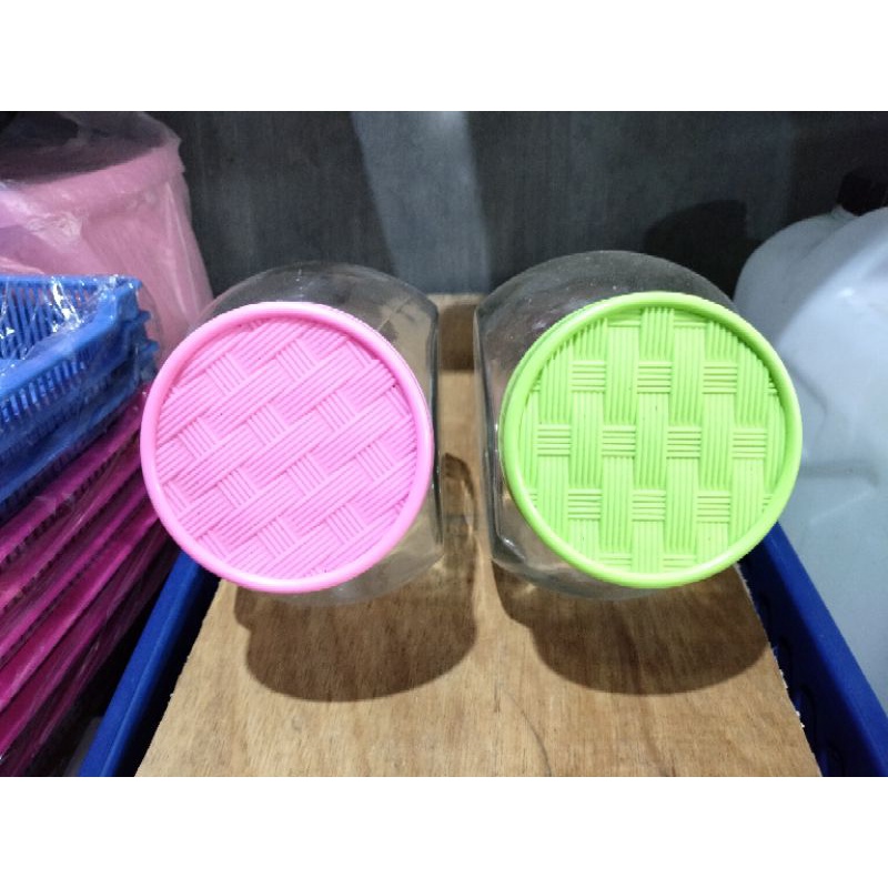Toples Kaca Gula Miring Tutup Putar UK 1,5kg Air Tutup Warna
