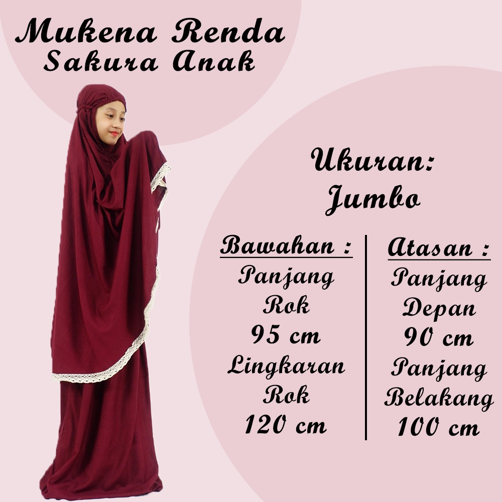 Mukena Renda Sakura Anak - Mukenah Atas Bawah Polos Traveling Jumbo Rayon Premium Bali Murah