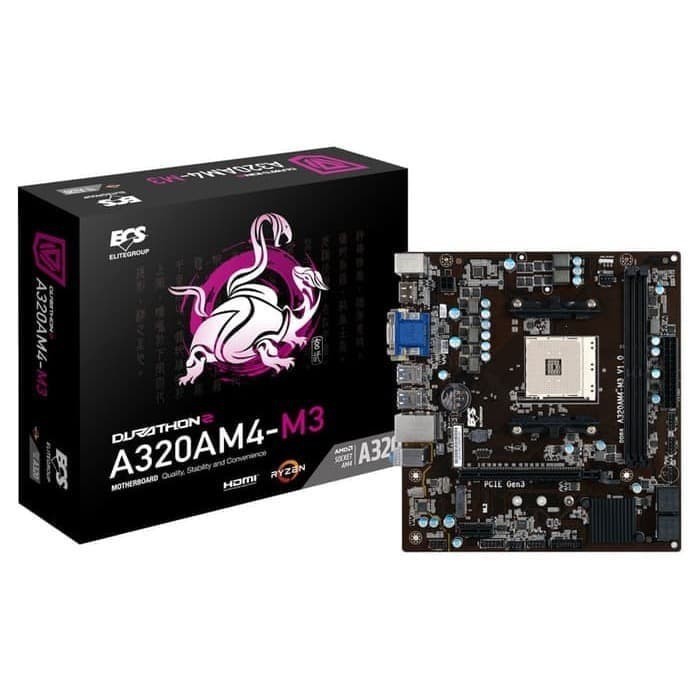 Motherboard Ecs amd ryzen a320 am4 ddr4 micro atx sata 3 durathon-2 a320am4-m3d - Mainboard