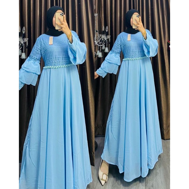 GAMIS CERUTY TANGAN LAYER BROKAT MUTIARA | GROSIR PAKAIAN WANITA MUSLIM TERMURAH MEDAN