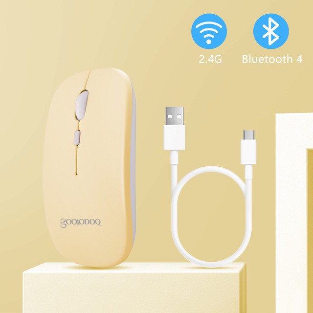 Goojodoq Dual Mode 2.4Ghz Wireless Bluetooth 2 In 1 Cordless Mouse-Yellow