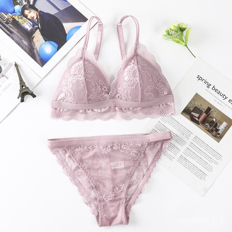 Women Lace Bra Brief Set Lace Bralette Sexy Lingerie Seamless Underwear Push Up Bra Ultrathin Thong