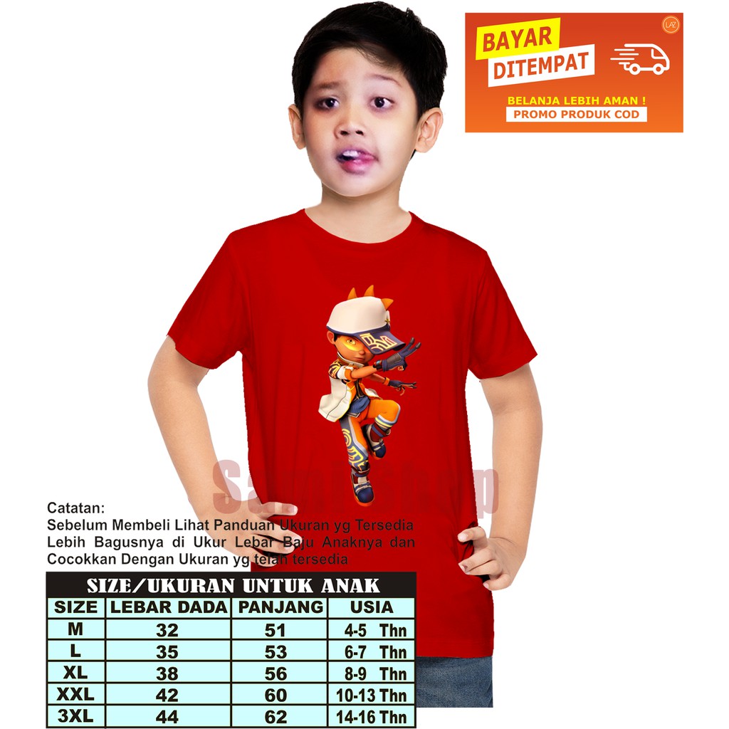 Baju Kaos Anak Laki-Laki/Perempuan Boboi-Boyy | Boboiboy Solar Bahan Catton Combet 20S