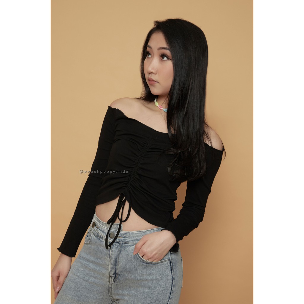 Peach Poppy Ciel Top - Atasan Wanita Sabrina Rajut Lengan Panjang
