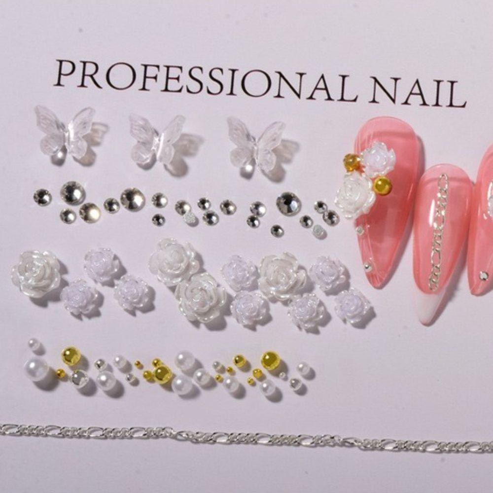 Mxbeauty Paku Charms Kupu-Kupu Rantai Logam Kuku Kecantikan Salon Kuku DIY Bahan Kuku 3D Dekorasi Kuku