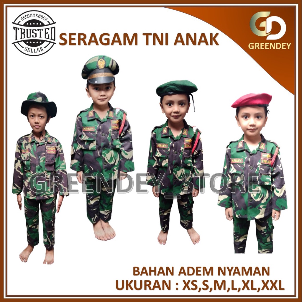 Baju Seragam Tentara Anak Laki Laki Kostum Tni AD Lengkap Lengan panjang Baju profesi Tni Loreng