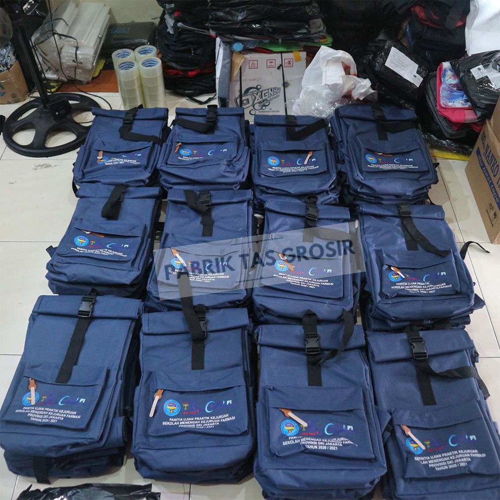 GROSIR TAS SOUVENIR SEMINAR CUSTOM Sablon SMK Farmasi Provinsi DK Jakarta Ransel Murah Multifungsi