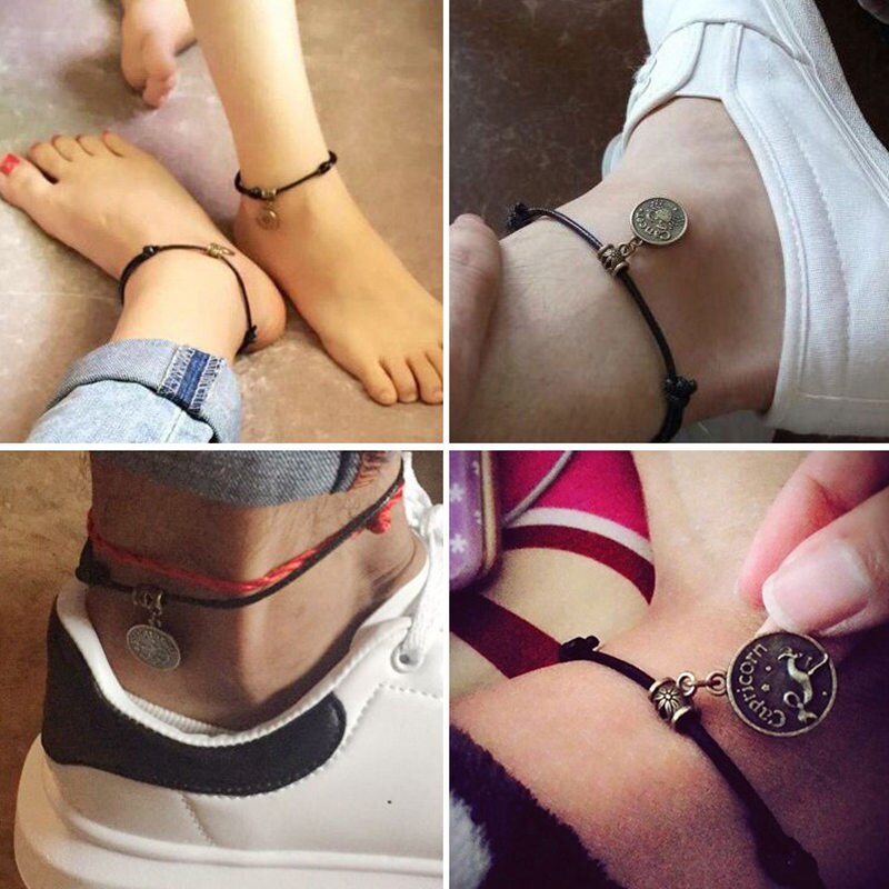 2022 Gelang Kaki Tali Hitam Gaya Vintage Bohemia Motif 12 Rasi Bintang Untuk Perhiasan Wanita