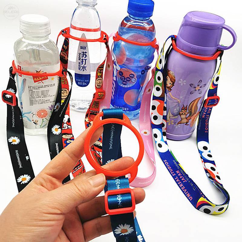 Kartun Botol Minum Tali Panjang Strap Anak Sesame Street Tali Lanyard Karet Lubang Besar Lucu Untuk Botol Air Tali