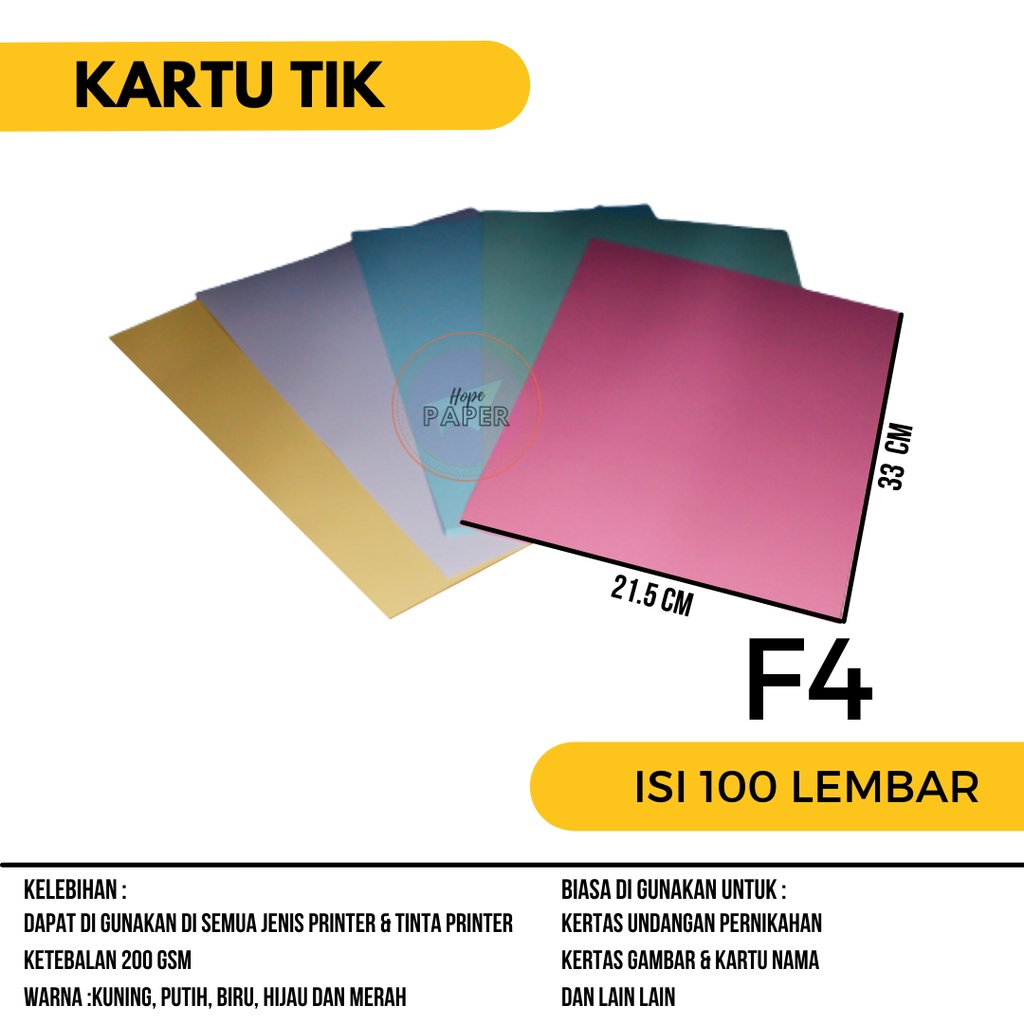 

Karton TIK F4 isi 100 lembar / Kertas 200 gram TIK F4